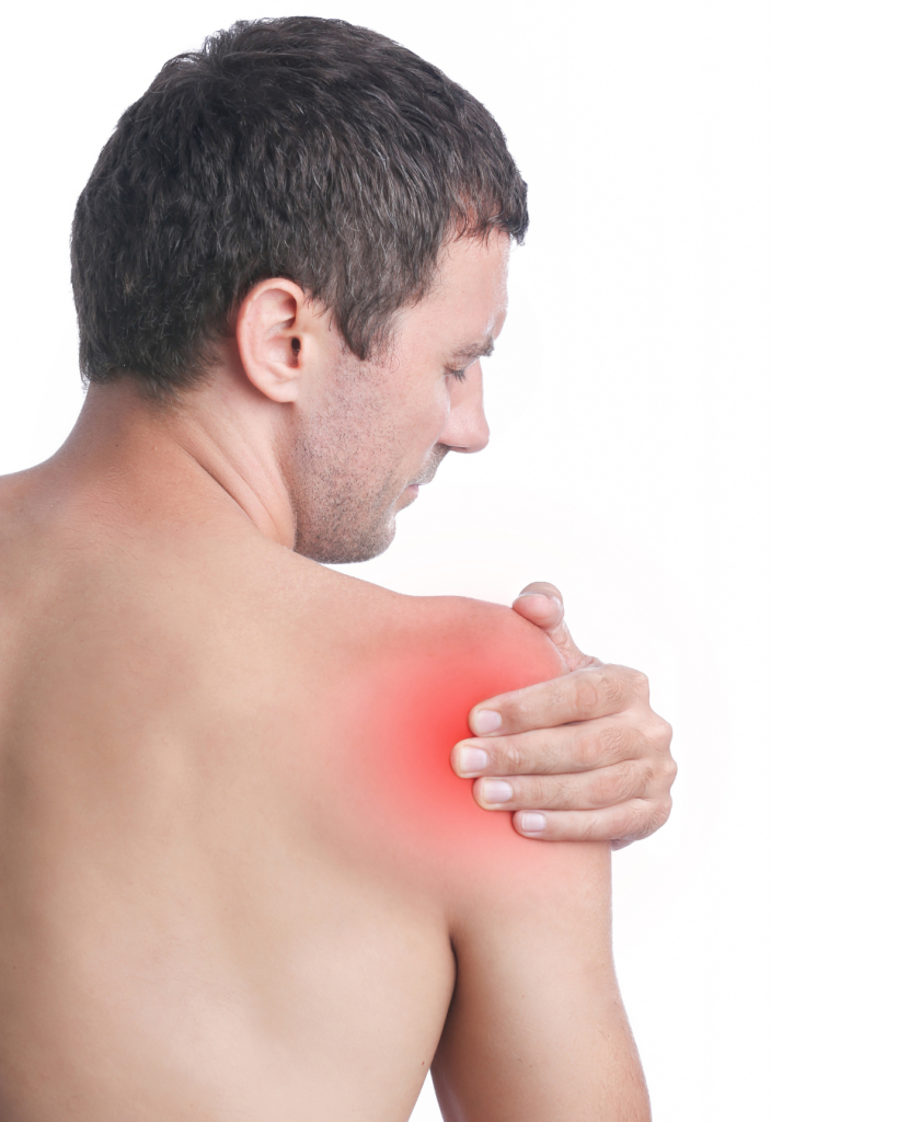 ρήξη στροφικού πετάλου ώμου man in shoulder pain